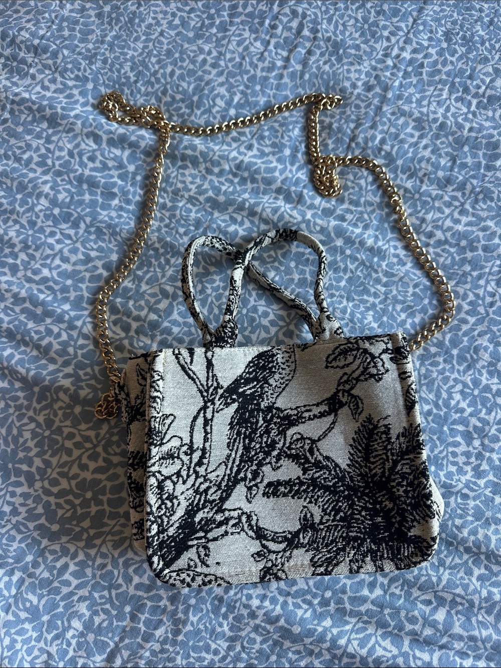 Black & White Leopard Jacquard Mini Tote Bag with Gold Chain - Picture 2 of 4
